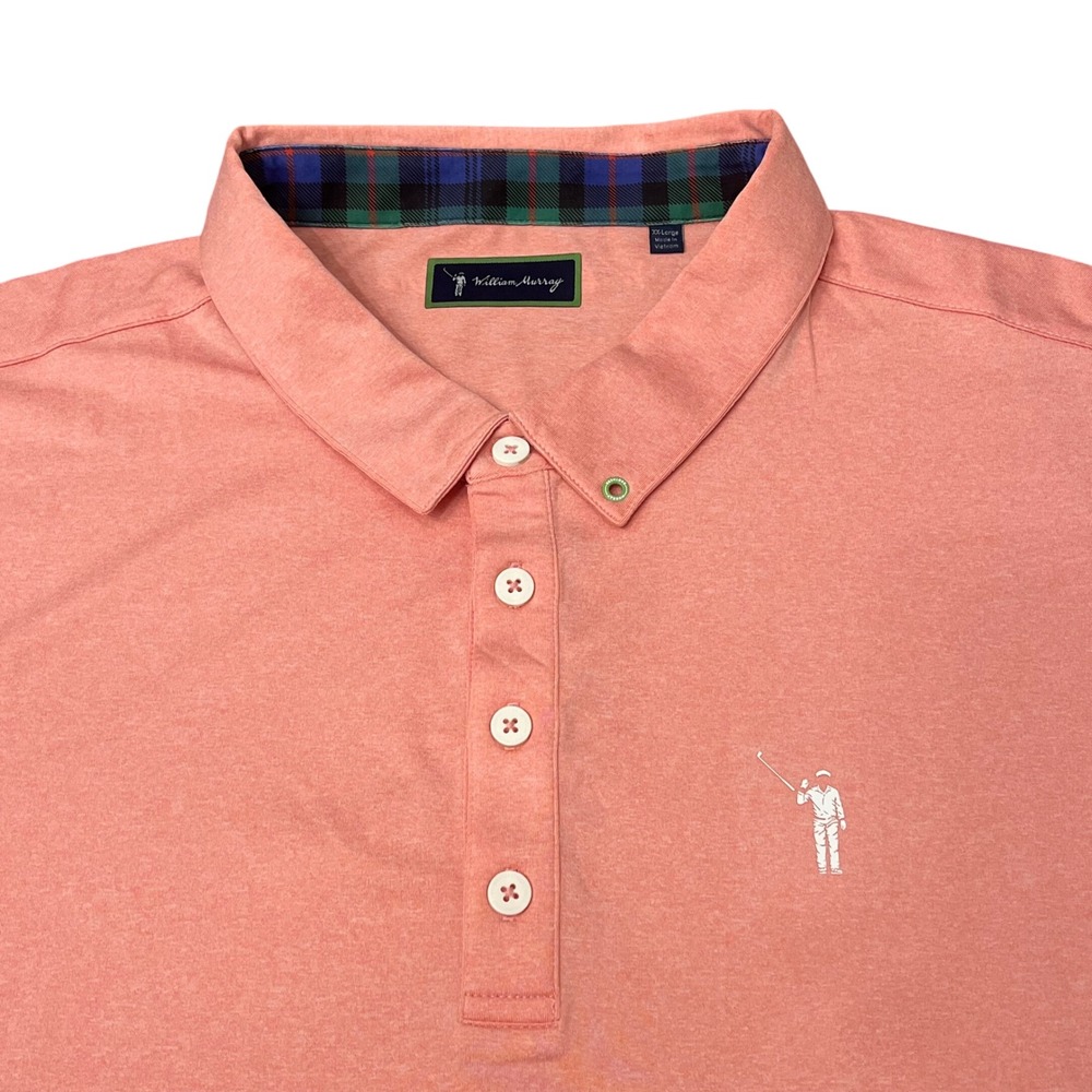 William Murray Golf Polo Mens XXL Coral Heather Plaid Trim Short Sleeve Shirt